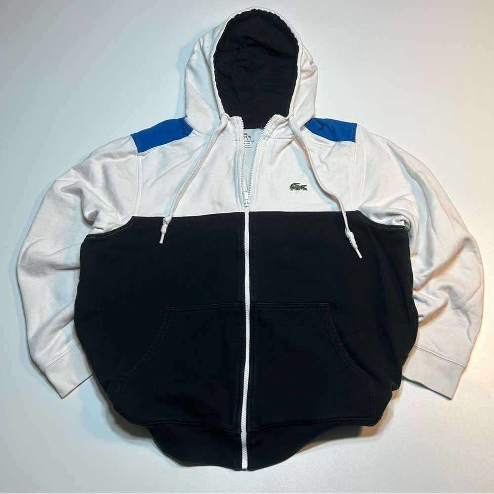 Lacoste Men's Sport Colorblock Full-Zip Hoodie White/Blue/Black Fleece